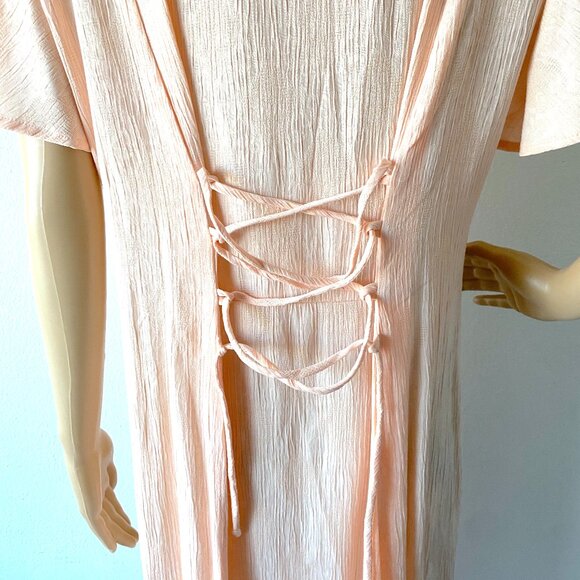 Vintage Crinkle Dress Textured Dress Shoulder Pads Summer Modest Church Feminine - Picture 10 of 10